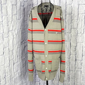 DRISUE Button Up Red‎ and Gray Striped Mr. Rogers Sweater XL